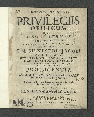 Vorschaubild von Disputatio Inauguralis De Privilegiis Opificum