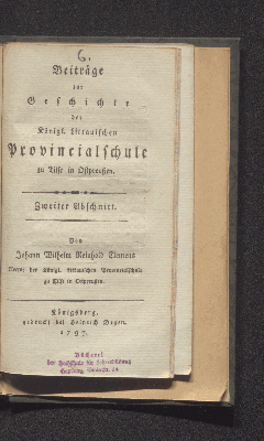 Vorschaubild von Beiträge zur Geschichte der Königl. Littauischen Provincialschule zu Tilse in Ostpreußen