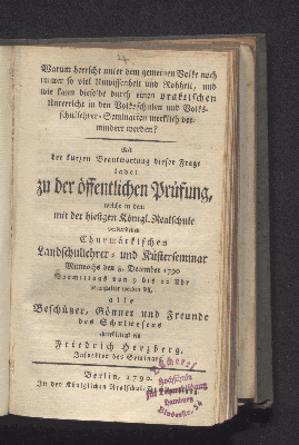 Vorschaubild von Warum herrscht unter dem gemeinen Volke noch immer so viel Unwissenheit und Rohheit, und wie kann dieselbe durch einen praktischen Unterricht in den Volksschulen und Volksschullehrer-Seminarien merklich vermindert werden?