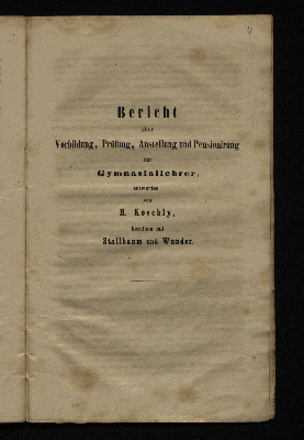 Vorschaubild von Bericht über Vorbildung, Prüfung, Anstellung und Pensionierung der Gymnasiallehrer