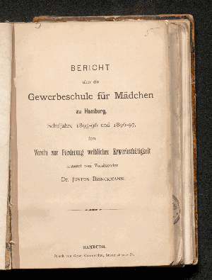 Vorschaubild von Bericht über die Gewerbeschule für Mädchen zu Hamburg, Schuljahre 1895-96 und 1896-97