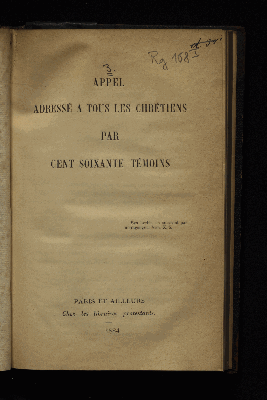Vorschaubild von Appel adressé à tous les chrétiens par cent soixante témoins