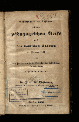 Vorschaubild von Bemerkungen und Ansichten, auf einer pädagogischen Reise nach den dänischen Staaten im Sommer 1836