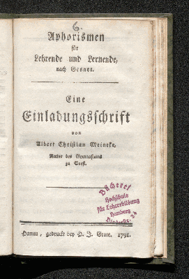 Vorschaubild von Aphorismen für Lehrende und Lernende, nach Gesner