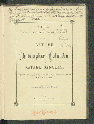 Vorschaubild von Letter of Christopher Columbus to Rafael Sánchez, written on board the caravel while returning from his first voyage
