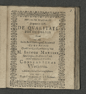 Vorschaubild von Physicae Specialis Disputatio IIX. De Qvalitatibus Occultis