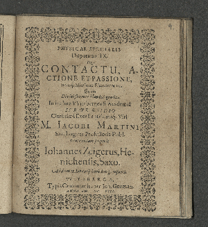 Vorschaubild von Physicae Specialis Disputatio IX. De Contactu, Actione Et Passione, itemq[ue] Mixtione Elementorum