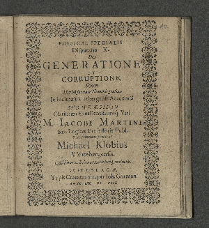 Vorschaubild von Physicae Specialis Disputatio X. De Generatione Et Corruptione