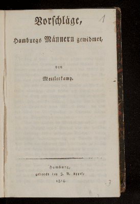 Vorschaubild von Vorschläge, Hamburgs Männern gewidmet