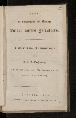 Vorschaubild von Ueber die philosophische und ästhetische Kultur unsers Zeitalters