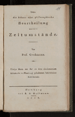 Vorschaubild von Ueber die höhere oder philosophische Beurtheilung unserer Zeitumstände