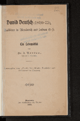 Vorschaubild von David Deutsch (1810 - 73), Rabbiner in Myslowitz und Sohrau O.-S.