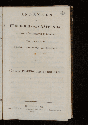 Vorschaubild von Andenken an Friedrich von Graffen, Lt., ältesten Bürgermeister in Hamburg