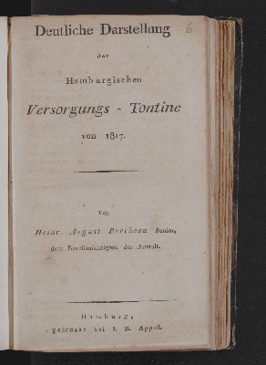 Vorschaubild von Deutliche Darstellung der Hamburgischen Versorgungs-Tontine von 1817
