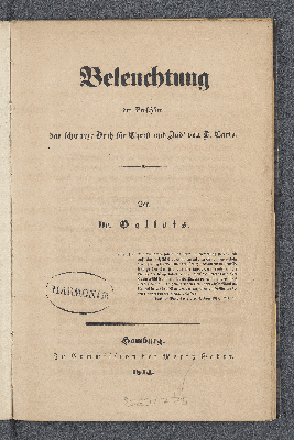 Vorschaubild von Beleuchtung der Broschüre: das schwarze Buch für Christ und Jud' von B. Carlo