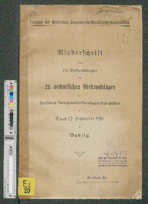 Vorschaubild von [Niederschrift über die Verhandlungen des ordentlichen Verbandstages der Deutschen Baugewerks-Berufsgenossenschaften]