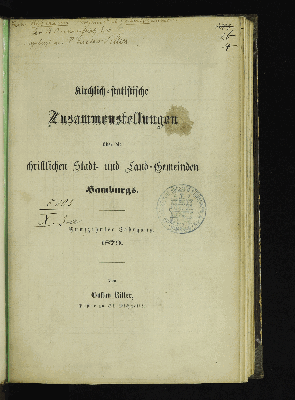 Vorschaubild von [Kirchlich-statistische Zusammenstellungen über die christlichen Stadt- und Land-Gemeinden Hamburgs]