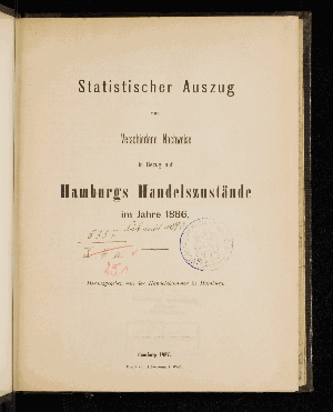 Vorschaubild von [Statistischer Auszug und verschiedene Nachweise in Bezug auf Hamburgs Handelszustände]