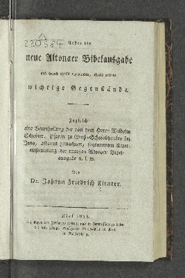 Vorschaubild von Ueber die neue Altonaer Bibelausgabe und damit theils verwandte, theils andere wichtige Gegenstände