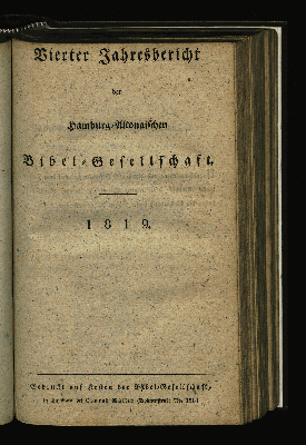 Vorschaubild von Vierter Jahresbericht der Hamburg-Altonaischen Bibel-Gesellschaft 1819.