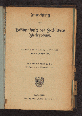 Vorschaubild von Anweisung zur Bekämpfung des Fleckfiebers (Flecktyphus)