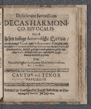 Vorschaubild von Deliciarum Juvenilium Decas Harmonico-Bivocalis