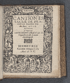 Vorschaubild von Cantiones Sacræ De Præcipvis Festis Totius Anni 5. 6. 7. & 8. Vocum