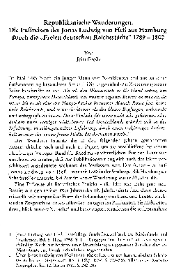 Vorschaubild von Republikanische Wanderungen : die Fußreisen des Jonas Ludwig von Heß aus Hamburg durch die "Freien deutschen Reichsstädte" ; 1789 - 1800