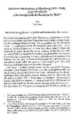 Vorschaubild von Seefahrts-Hachschara in Hamburg : (1935 - 1938) ; Lucy Borchardt: "Die einzige jüdische Reederin der Welt"