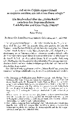 Vorschaubild von "... daß sie im Gefühle eigener Schuld so reagieren möchten, wie ich es von Ihnen erhoffe" : ein Briefwechsel über das "Dritte Reich" zwischen den Tropenmedizinern Erich Martini und Otto Hecht 1946/47