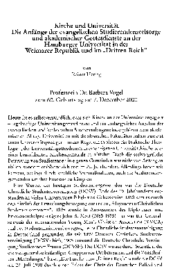 Vorschaubild von Kirche und Universität : die Anfänge der evangelischen Studierendenseelsorge und akademischer Gottesdienste an der Hamburger Universität in der Weimarer Republik und im "Dritten Reich"