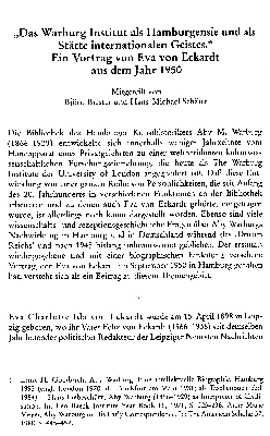 Vorschaubild von "Das Warburg Institut als Hamburgensie und als Stätte internationalen Geistes."