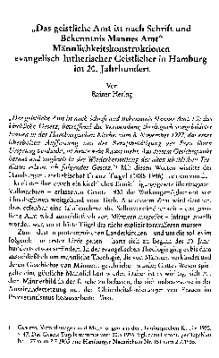 Vorschaubild von "Das geistliche Amt ist nach Schrift und Bekenntnis Mannes Amt" : Männlichkeitskonstruktionen evangelisch-lutherischer Geistlicher in Hamburg im 20. Jahrhundert