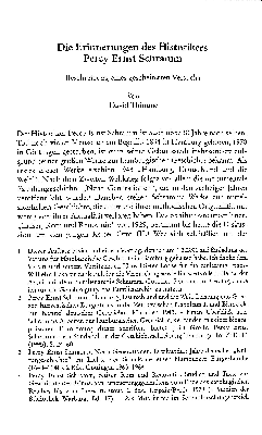 Vorschaubild von Die Erinnerungen des Historikers Percy Ernst Schramm, Beschreibung eines gescheiterten Versuchs