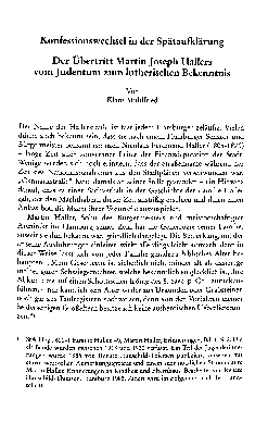 Vorschaubild von Konfessionswechsel in der Spätaufklärung, Der Übertritt Martin Joseph Hallers vom Judentum zum lutherischen Bekenntnis