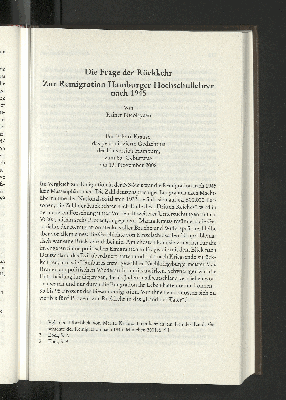 Vorschaubild von Die Frage der Rückkehr
Zur Remigration Hamburger Hochschullehrer nach 1945