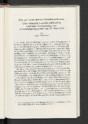 Vorschaubild von Das "Ja" eines späteren Sozialdemokraten
Über Heinrich Landahl (1895-1971) und seine Zustimmung zum "Ermächtigungsgesetz" am 23. März 1933