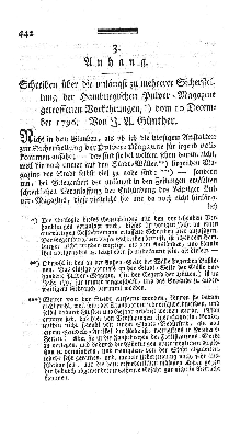 Vorschaubild von 3. Anhang. Schreiben über die unlängst zu mehrerer Sicherstellung der Hamburgischen Pulver-Magazine getroffenen Vorkehrungen, *) vom 10 December 1796.