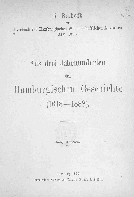 Vorschaubild von Aus drei Jahrhunderten der hamburgischen Geschichte