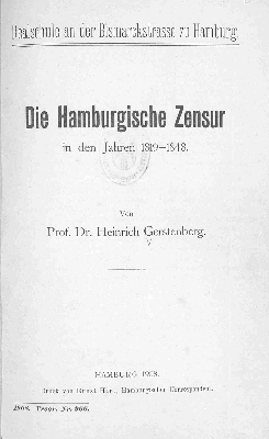 Vorschaubild von Die Hamburgische Zensur in den Jahren 1819 - 1848