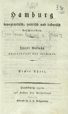 Vorschaubild von Hamburg topographisch, politisch und historisch beschrieben ; Erster Theil