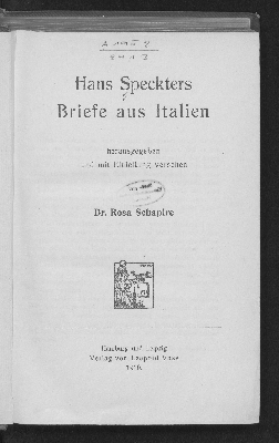 Vorschaubild von Hans Speckters Briefe aus Italien