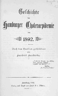 Vorschaubild von Geschichte der Hamburger Choleraepidemie von 1892