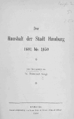 Vorschaubild von Der Haushalt der Stadt Hamburg 1601 - 1650