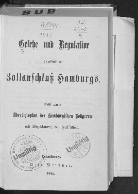 Vorschaubild von Gesetze und Regulative betreffend den Zollanschluss Hamburgs