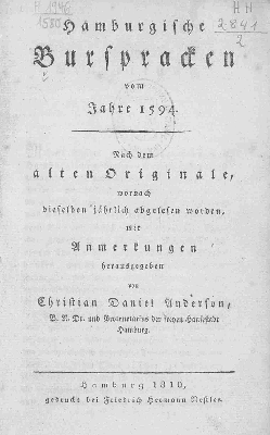 Vorschaubild von Hamburgische Burspracken vom Jahre 1594