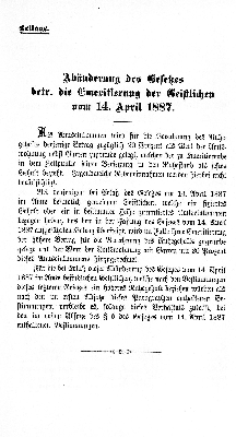 Vorschaubild von Abänderung des Gesetzes betr. die Emeritierung der Geistlichen vom 14. April 1887.