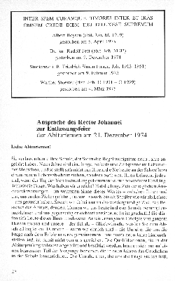 Vorschaubild von Ansprache des Rector Johannei zur Entlassung der Abiturienten am 21. Dezember 1974