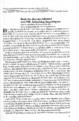 Vorschaubild von Rede des Rectors Johannei zum 500. Geburtstag Bugenhagens