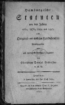 Vorschaubild von ... welcher die Statuten von den Jahren 1270, 1276, 1292 und 1497, nebst einer Nachricht von der Bursprake und den Recessen enthält